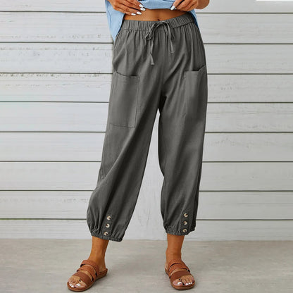 Women's Cropped Pants | Cotton Linen Blend with Drawstring Waist 2