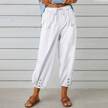 Women's Cropped Pants | Cotton Linen Blend with Drawstring Waist 3