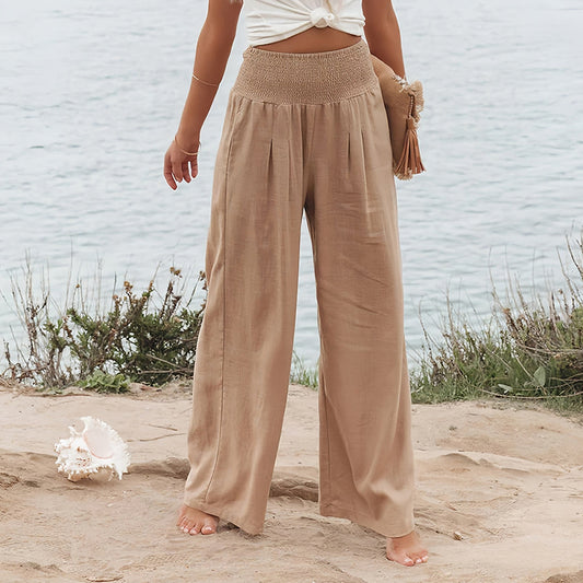 Women's Linen Trousers with Elastic Waistband for Summer Comfort 0