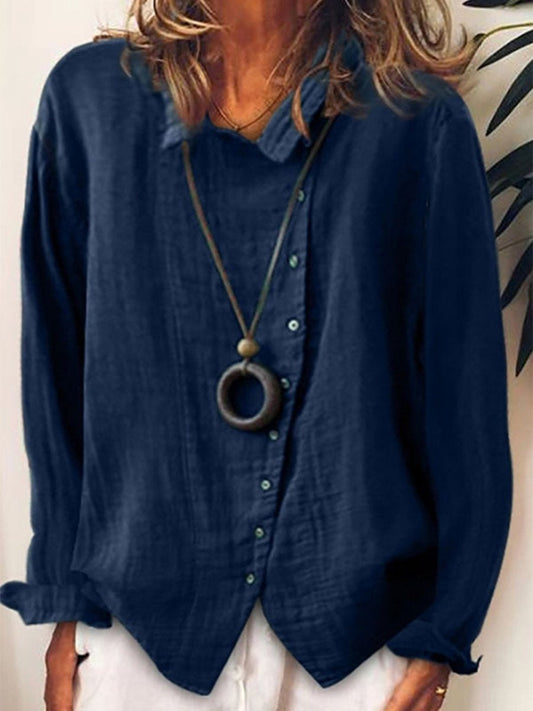 Women's Long Casual Shirt in Cotton-Linen Blend – Lightweight Relaxed Fit Blouse for Year-Round Comfort 0