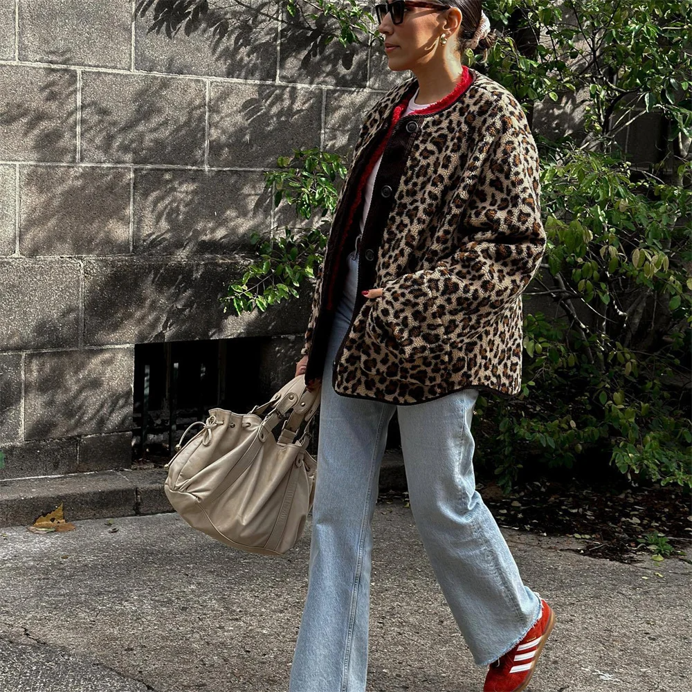 Women's O-Neck Jacket | Chic Leopard Print for Versatile Style 1