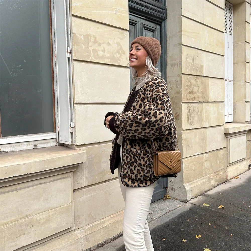 Women's O-Neck Jacket | Chic Leopard Print for Versatile Style 5