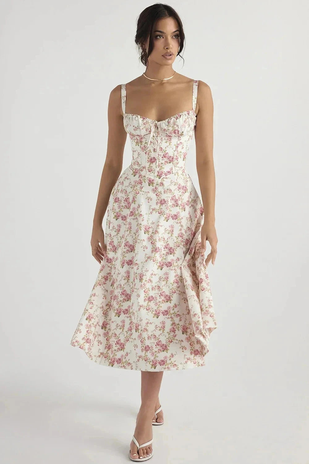 Womens Dress | Bustier Floral Print Summer Dress with Adjustable Straps 10