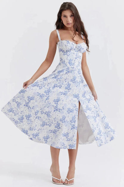 Womens Dress | Bustier Floral Print Summer Dress with Adjustable Straps 12
