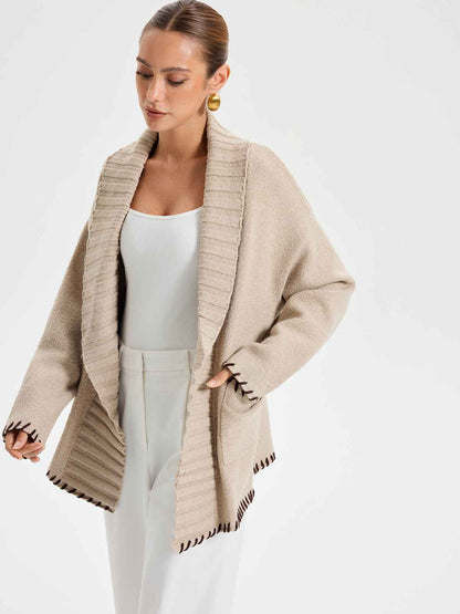 Womens Winter Coat | Knit Belted Outerwear with Contrast Stitching 3