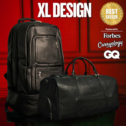 Zwarte leren XL Signature tas set (XL Signature rugzak en duffeltas)