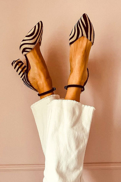 Zebra Print Sandals | Comfortable Mid-Heel Design with Ankle Strap 0
