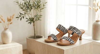 Zebra Print Sandals | Comfortable Mid-Heel Design with Ankle Strap 1