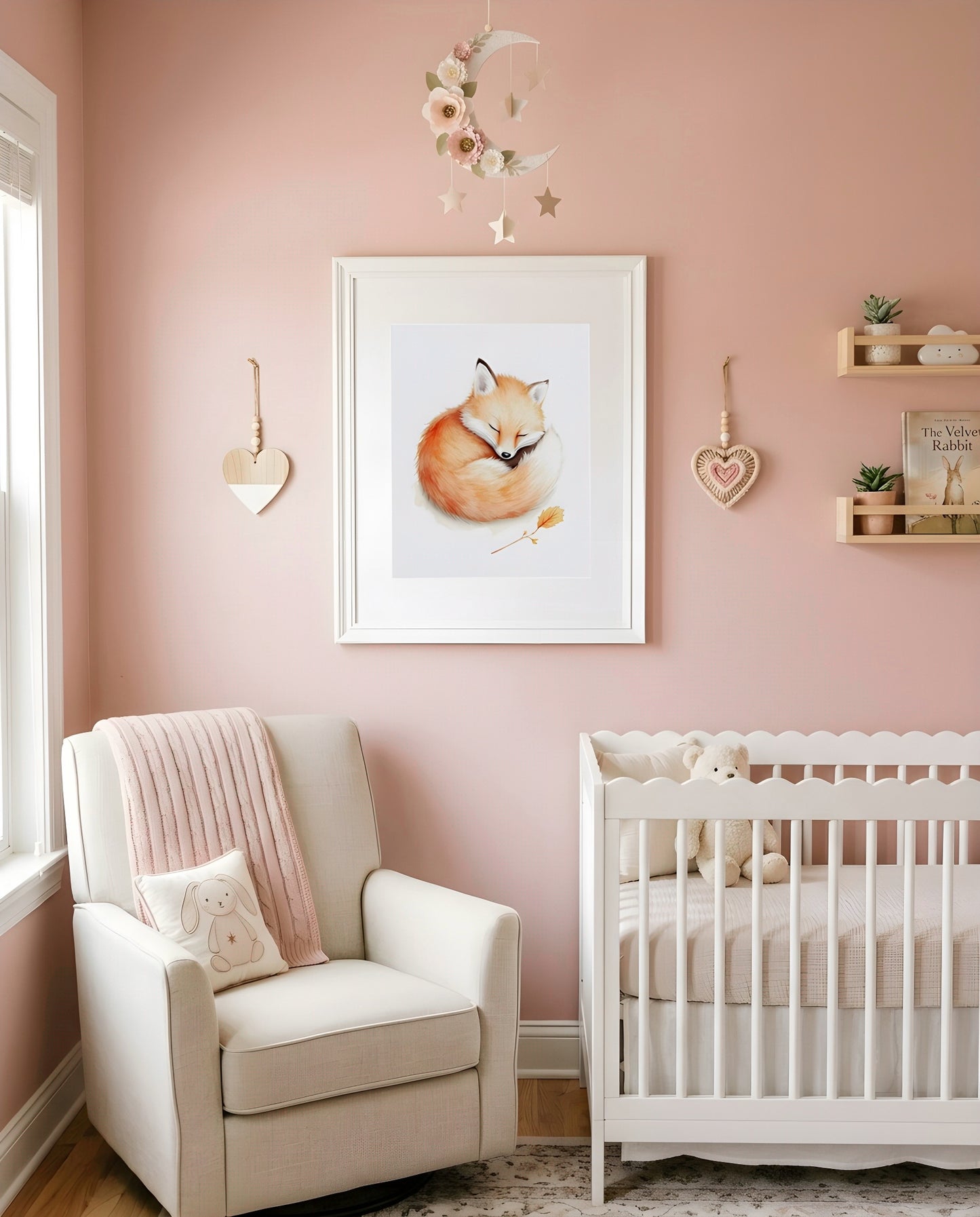Nursery Baby Fox Minimal Watercolor Wall Art Printable — as part of a gallery wall arrangement