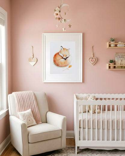 Nursery Baby Fox Minimal Watercolor Wall Art Printable — as part of a gallery wall arrangement