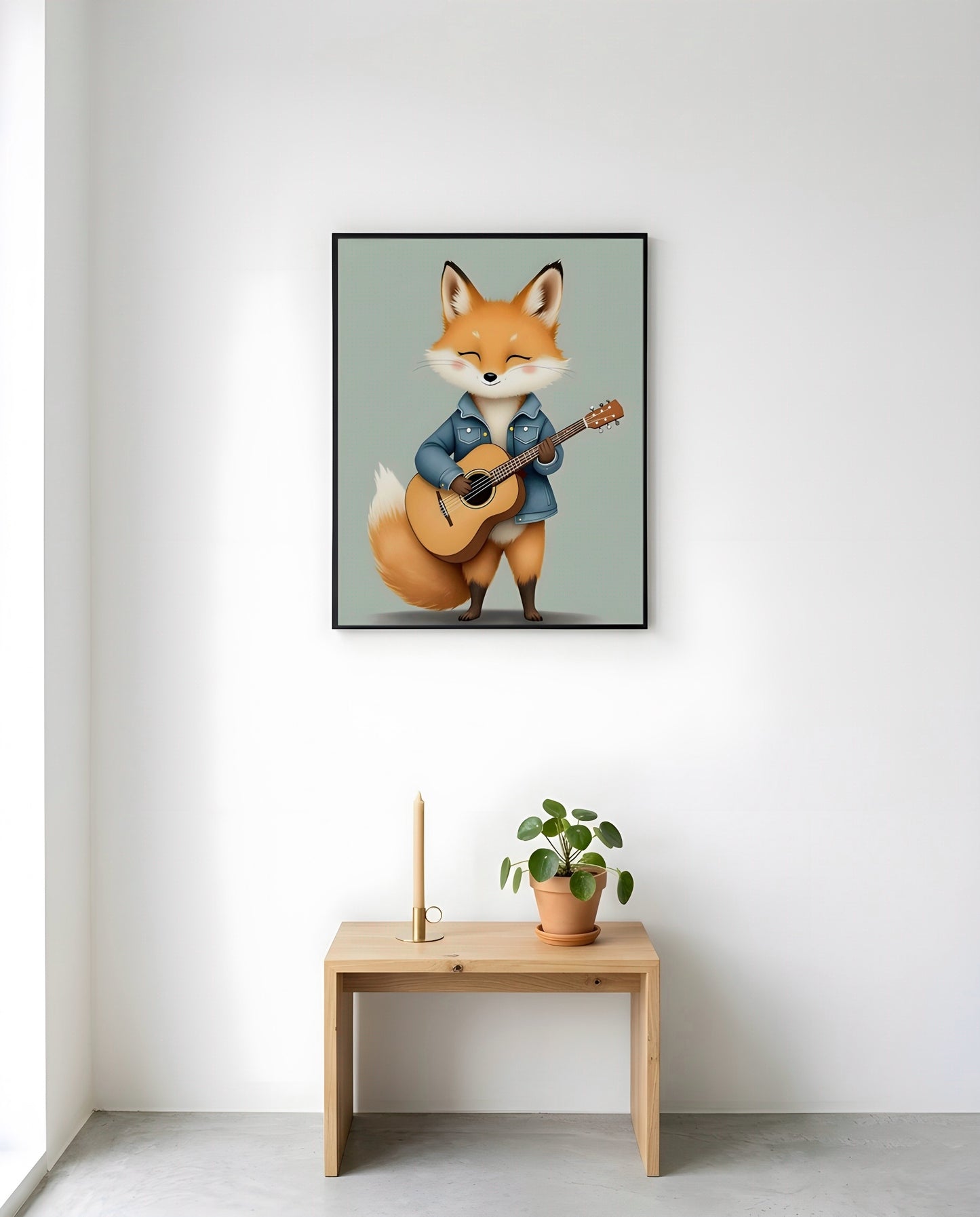 Nursery Baby Fox Musician Retro Character Printable Wall Art — displayed in a styled room corner