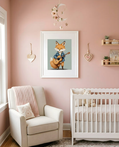 Nursery Baby Fox Musician Retro Character Printable Wall Art — as part of a gallery wall arrangement