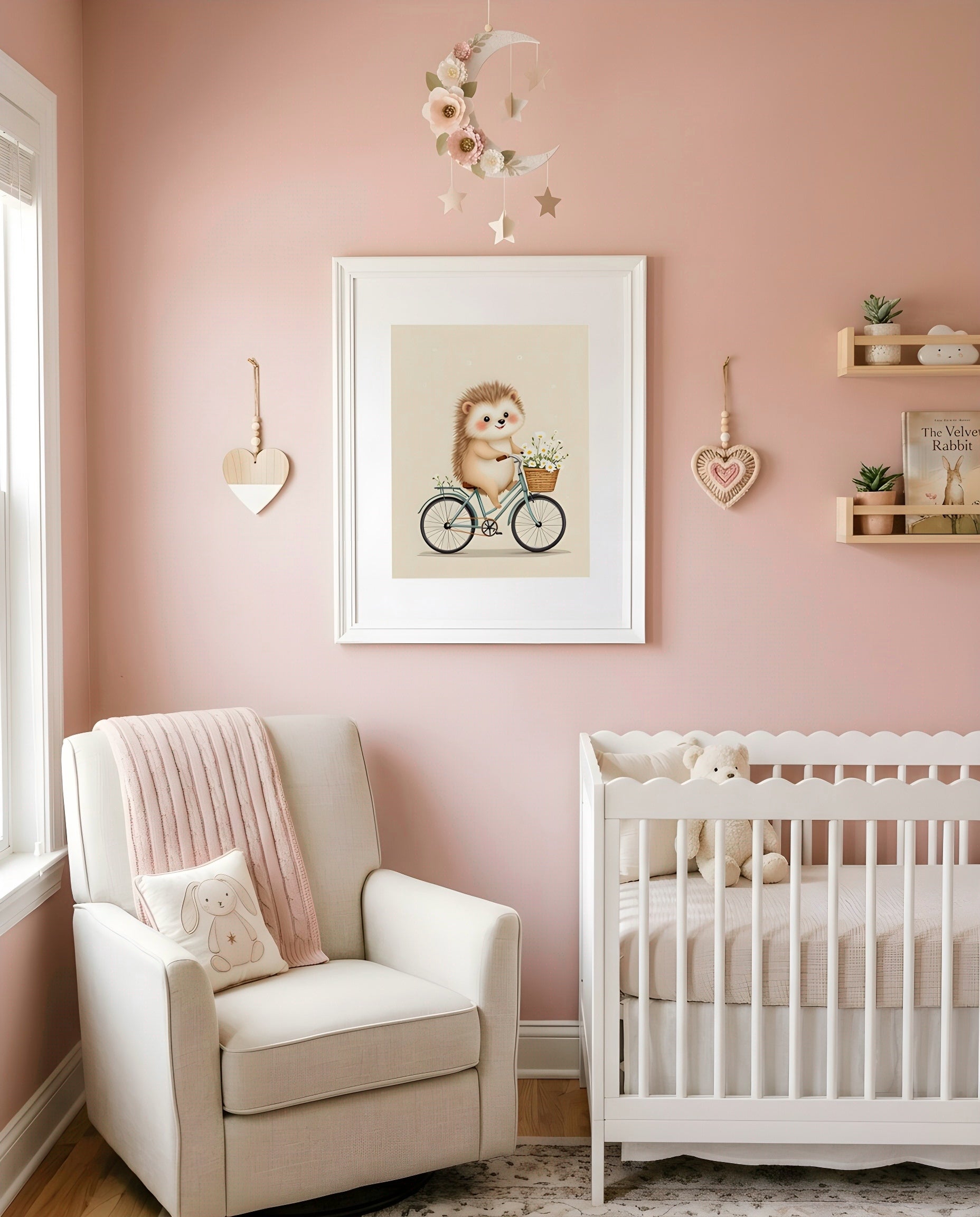 Nursery Retro Hedgehog Bicycle Printable Wall Art — as part of a gallery wall arrangement