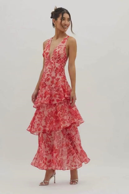Abito Lungo Estivo a Balze con Stampa Floreale | Elegante Stile Estivo