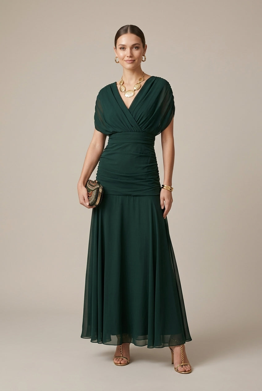 Elegant V-Neck Maxi Dress | Flowing Evening Gown - View 1