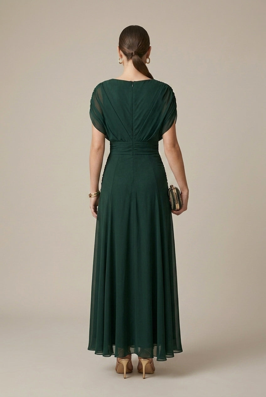 Elegant V-Neck Maxi Dress | Flowing Evening Gown - View 2