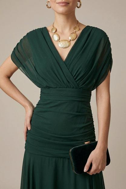 Elegant V-Neck Maxi Dress | Flowing Evening Gown - View 3