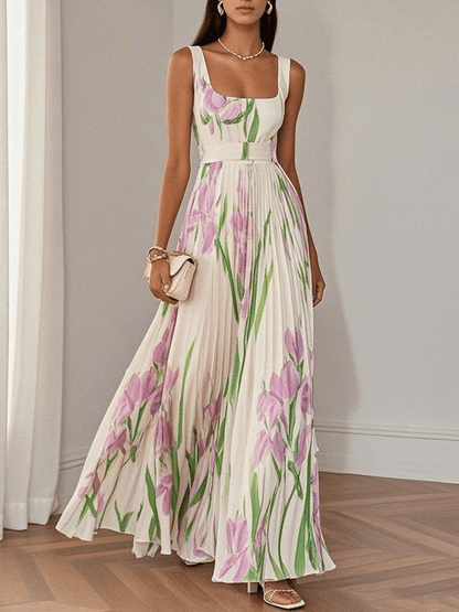 Elegant Floral A-Line Maxi Dress | Sleeveless Empire Waist - View 1