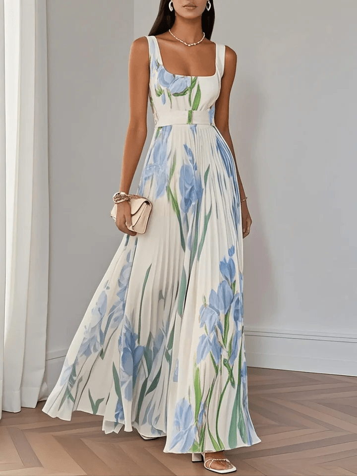 Elegant Floral A-Line Maxi Dress | Sleeveless Empire Waist - View 2