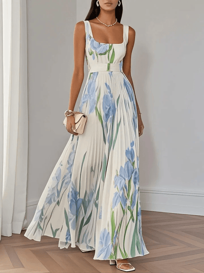 Elegant Floral A-Line Maxi Dress | Sleeveless Empire Waist - View 2