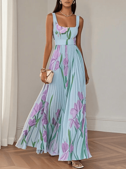 Elegant Floral A-Line Maxi Dress | Sleeveless Empire Waist - View 3