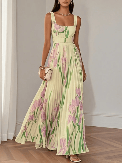 Elegant Floral A-Line Maxi Dress | Sleeveless Empire Waist - View 4
