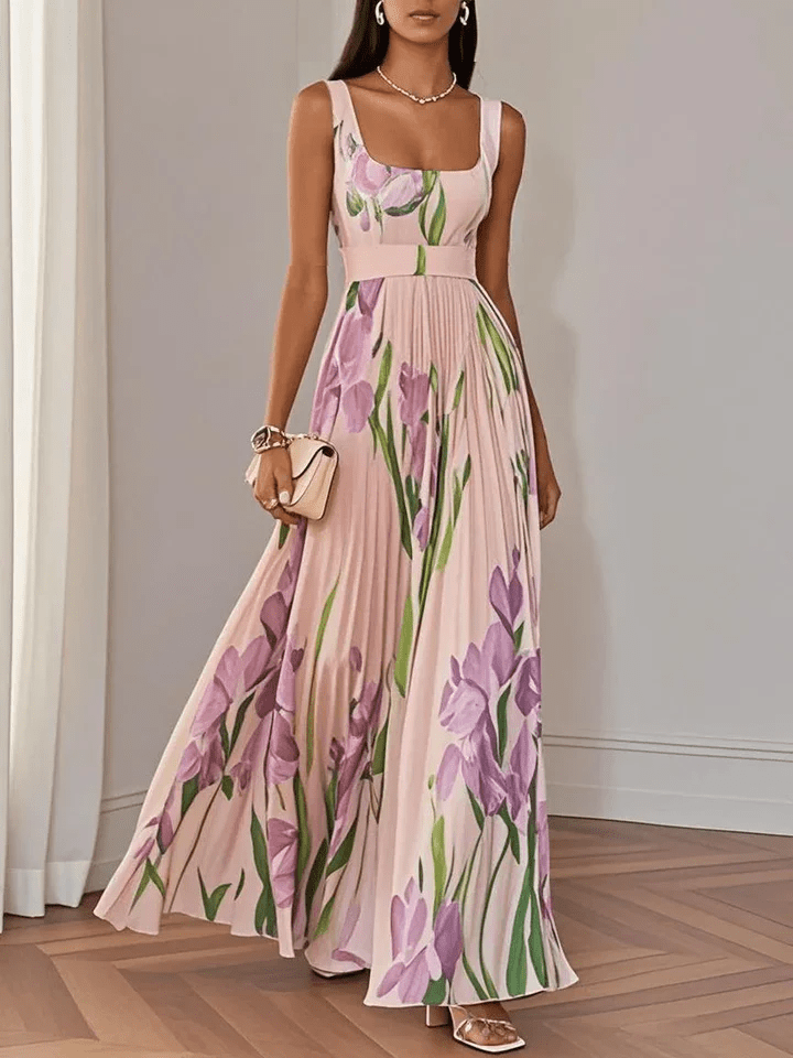 Elegant Floral A-Line Maxi Dress | Sleeveless Empire Waist - View 5