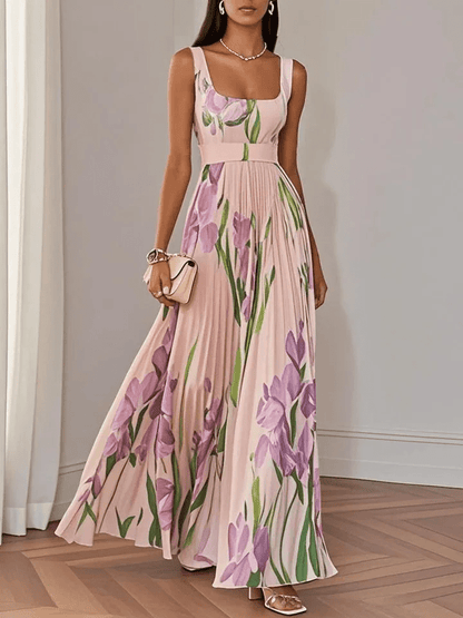 Elegant Floral A-Line Maxi Dress | Sleeveless Empire Waist - View 5