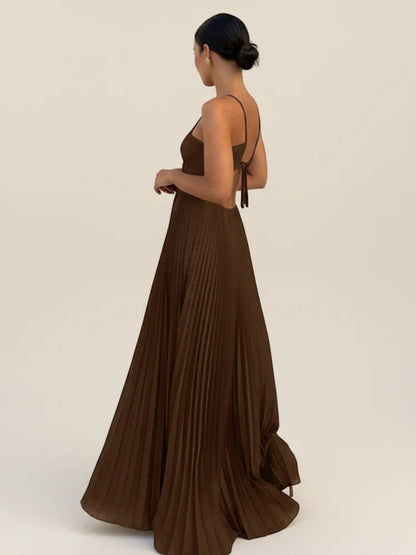 Halter Neck Pleated Maxi Dress | Elegant Backless Evening Gown - View 2