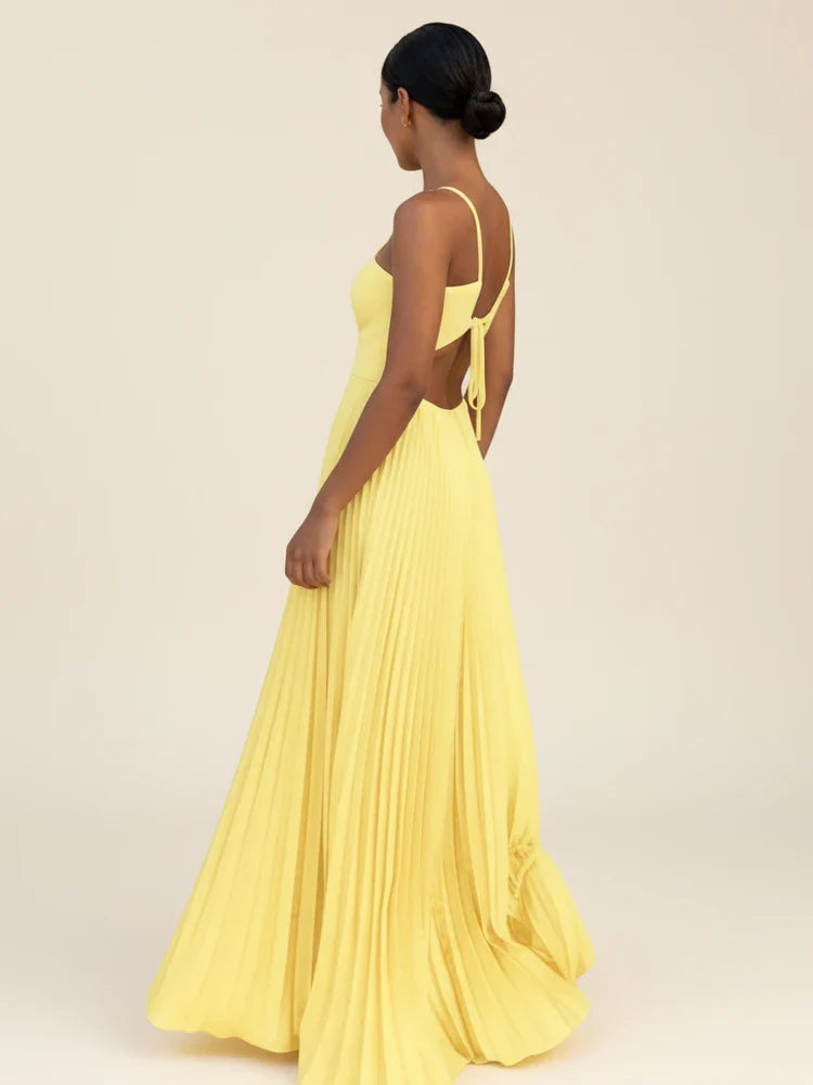 Halter Neck Pleated Maxi Dress | Elegant Backless Evening Gown - View 4