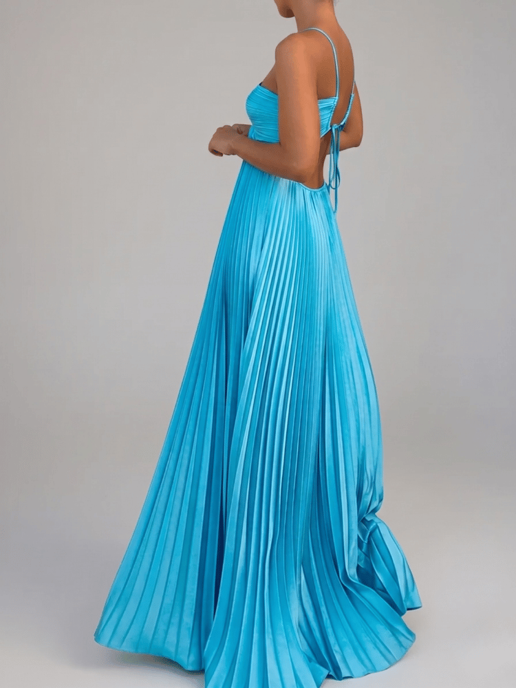 Halter Neck Pleated Maxi Dress | Elegant Backless Evening Gown - View 6