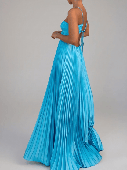 Halter Neck Pleated Maxi Dress | Elegant Backless Evening Gown - View 6