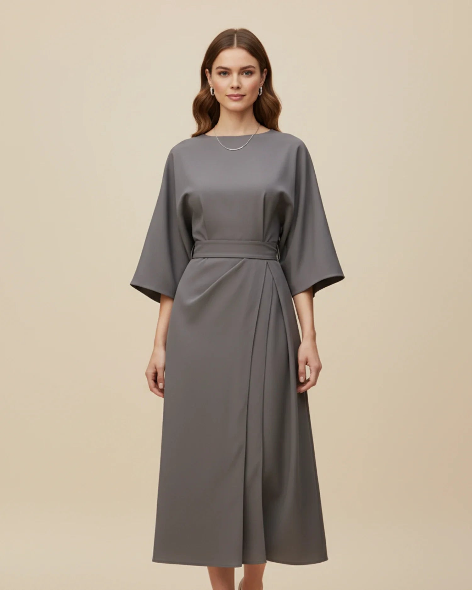 Black Balloon Sleeve Wrap Midi Dress | Elegant Evening Style - View 5