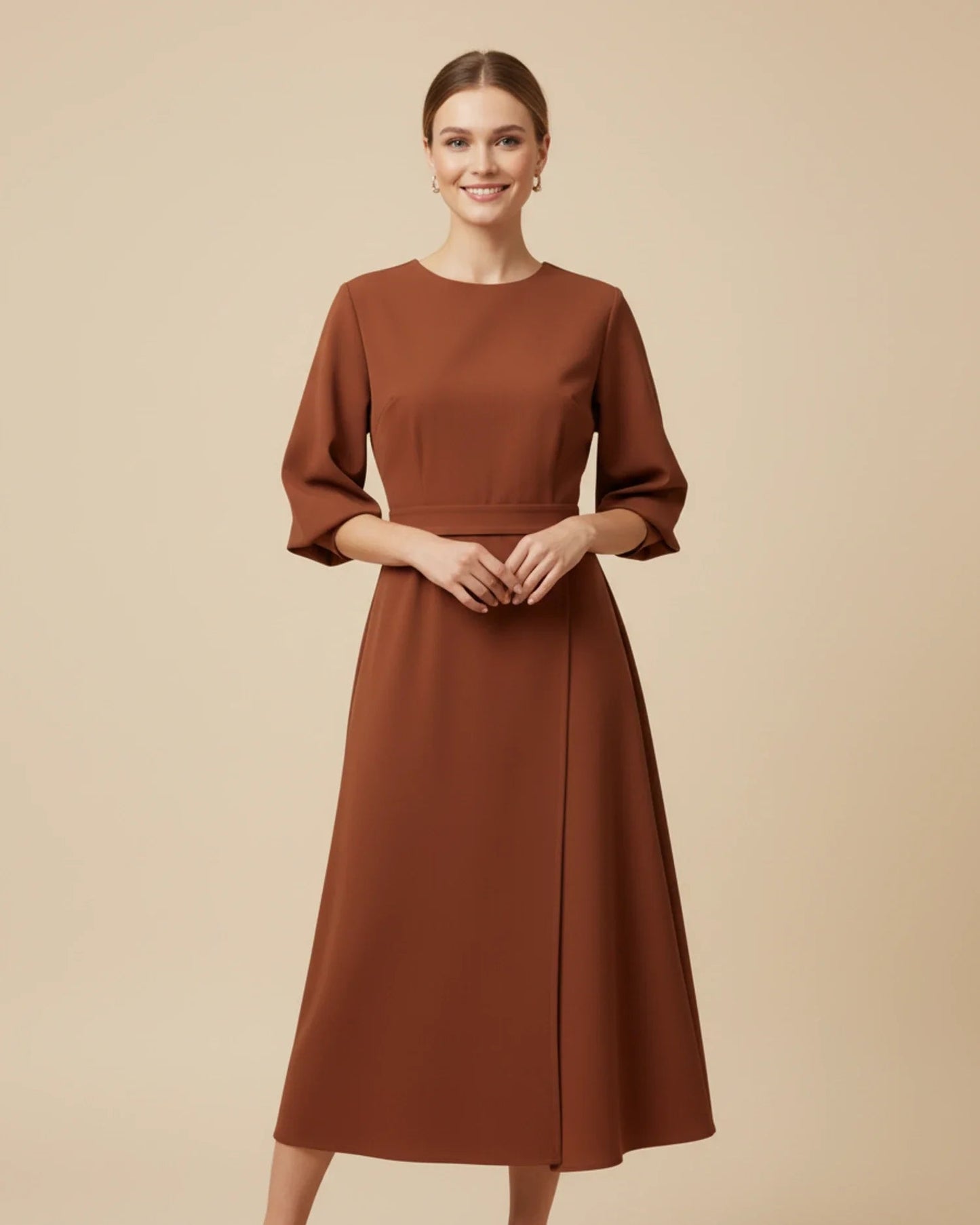 Black Balloon Sleeve Wrap Midi Dress | Elegant Evening Style - View 6