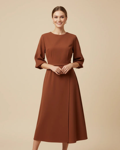 Black Balloon Sleeve Wrap Midi Dress | Elegant Evening Style - View 6