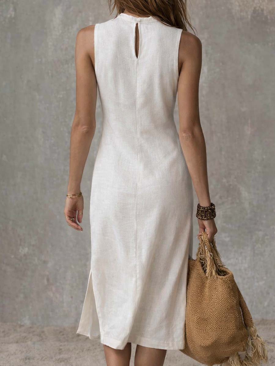 Elegant Stand Collar Midi Dress | Sophisticated Sleeveless Fit - View 2