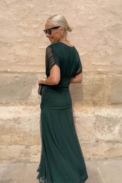 Elegant V-Neck Maxi Dress | Flowing Cape Sleeve Gown - View 5