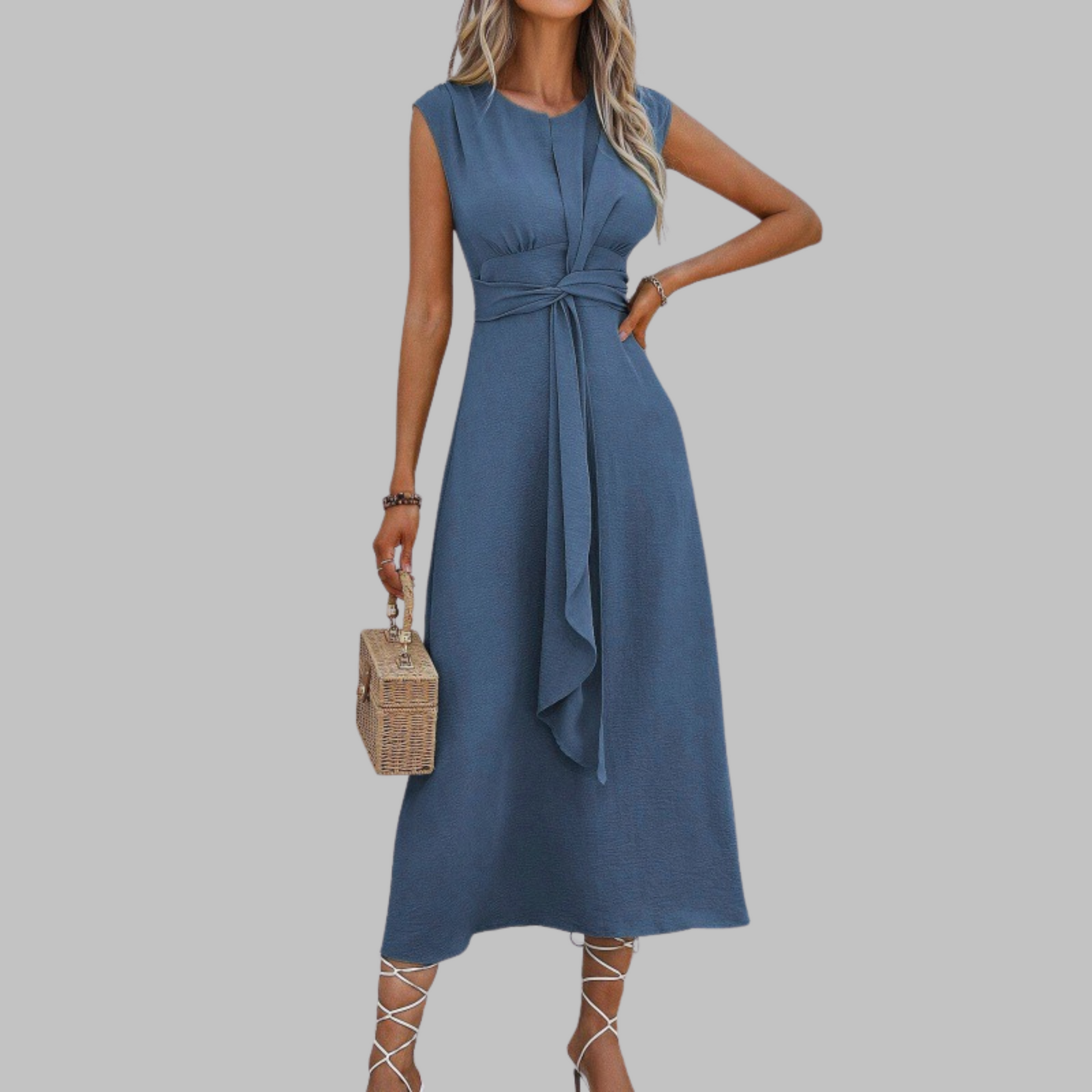 Elegant A-Line Midi Dress | Sleeveless Chic Silhouette - View 3