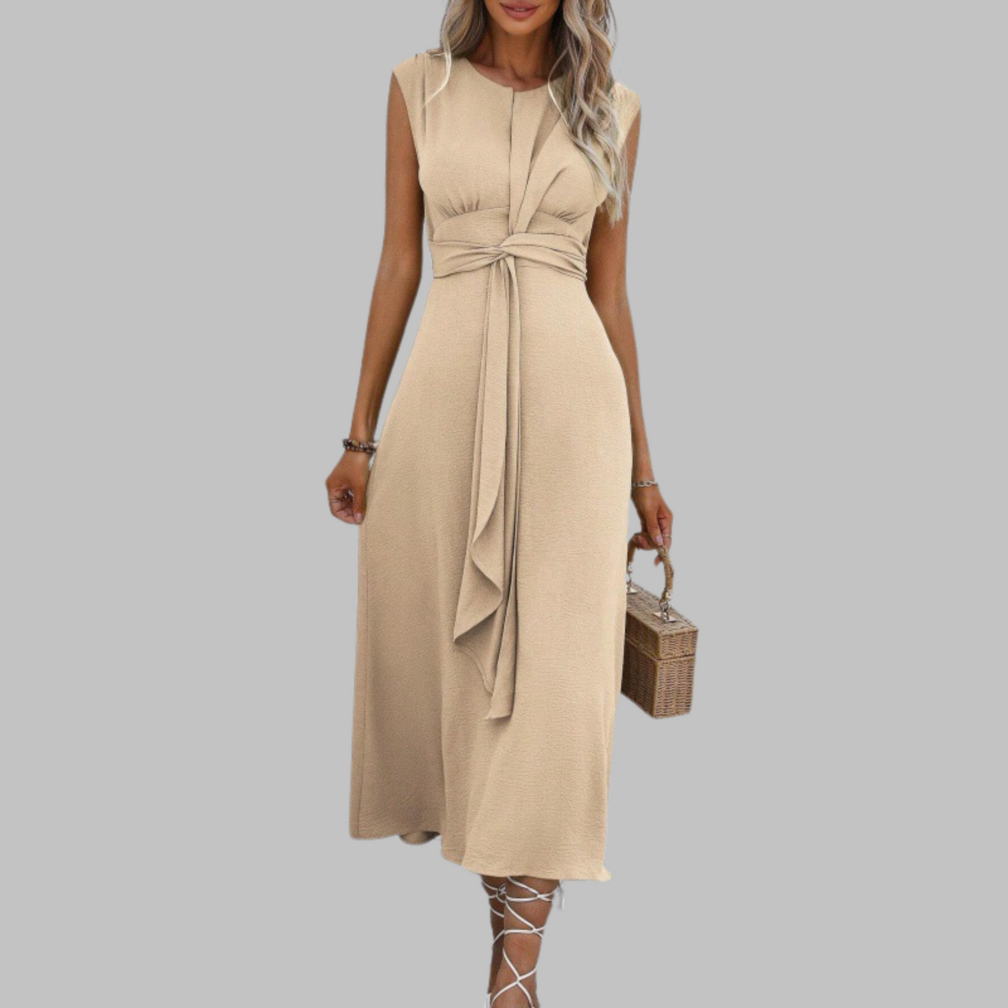 Elegant A-Line Midi Dress | Sleeveless Chic Silhouette - View 6