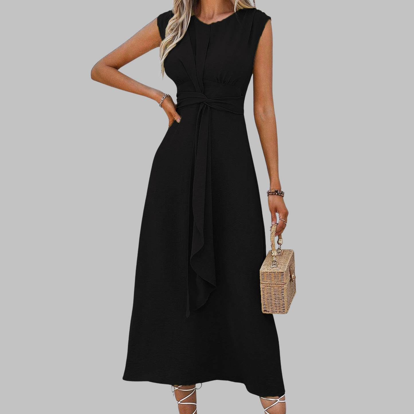 Elegant A-Line Midi Dress | Sleeveless Chic Silhouette - View 7