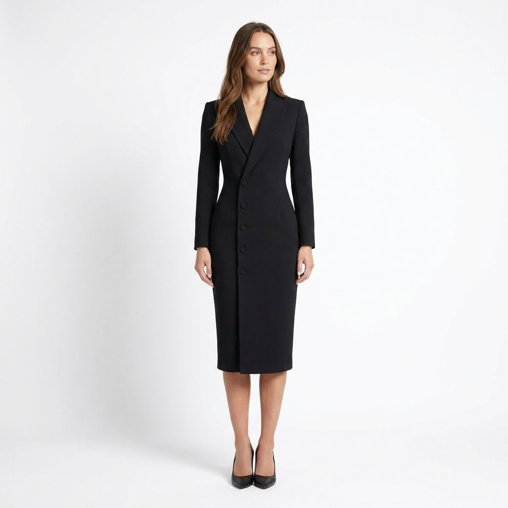 Chic Tailored Midi Dress | Elegant Knee-Length Silhouette - View 4