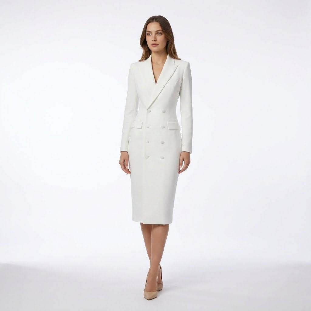 Chic Tailored Midi Dress | Elegant Knee-Length Silhouette - View 5