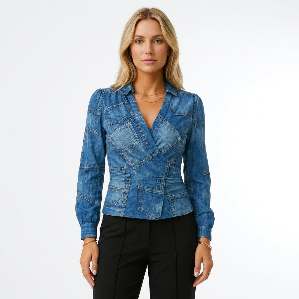 Chic V-Neck Long Sleeve Top | Sophisticated Soft Stretch Fit - View 10