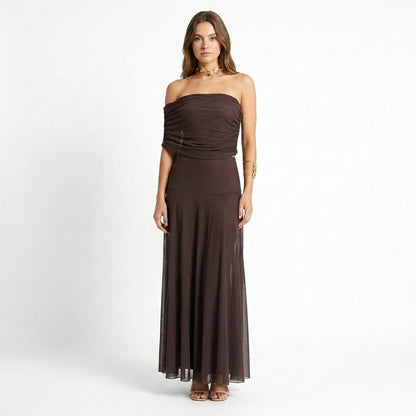 Elegant Off-Shoulder Maxi Dress | Sophisticated Chiffon Gown - View 4