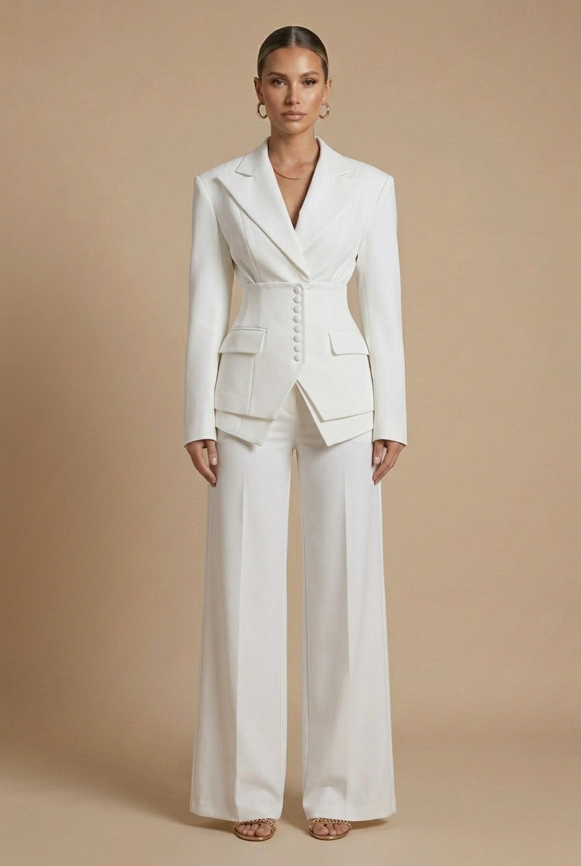 Tailored White Women's Suit | Elegant Blazer & Trouser Set - View 9