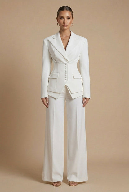 Tailored White Women's Suit | Elegant Blazer & Trouser Set - View 9