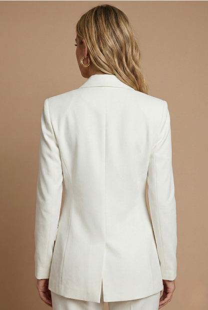 White Flared Pantsuit | Elegant Double-Breasted Suit - View 2