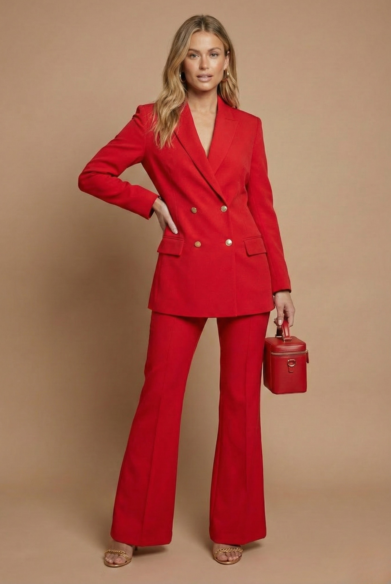 White Flared Pantsuit | Elegant Double-Breasted Suit - View 4