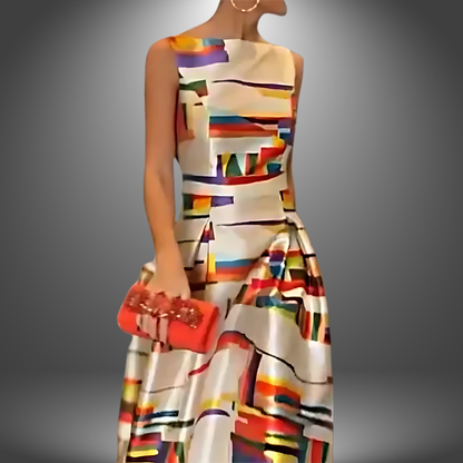 Geometric Print Maxi Dress | Chic Sleeveless Silhouette - View 2