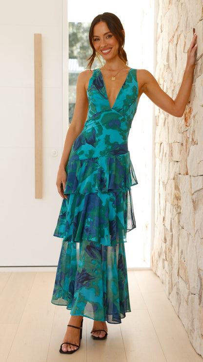 Tiered V-Neck Maxi Dress | Elegant Flowing Summer Silhouette - View 2